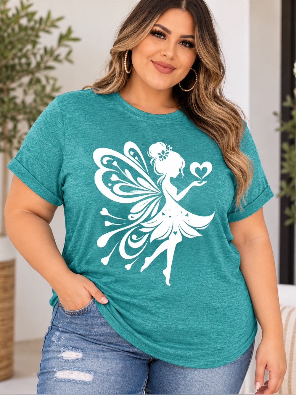 🩵🆕🩵Plus Size Teal Fairy Graphic Tee (XXL)